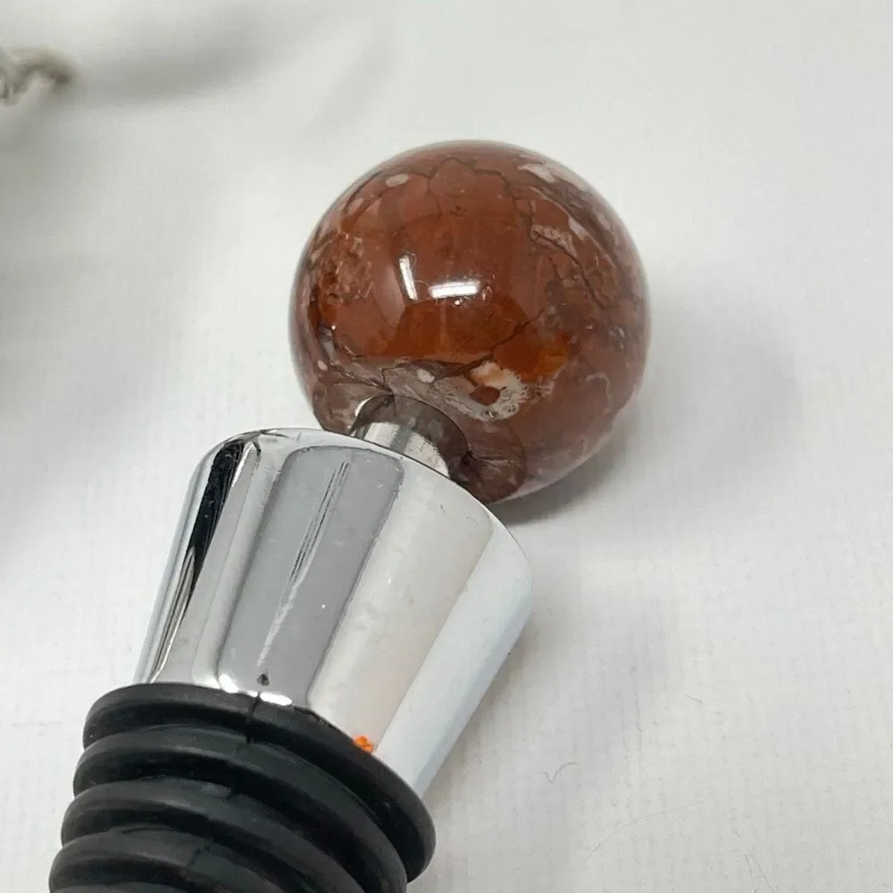 Metal & Stone Wine Bottle Stopper Lot of 3 Metal Octopus & Heart Stone Ball